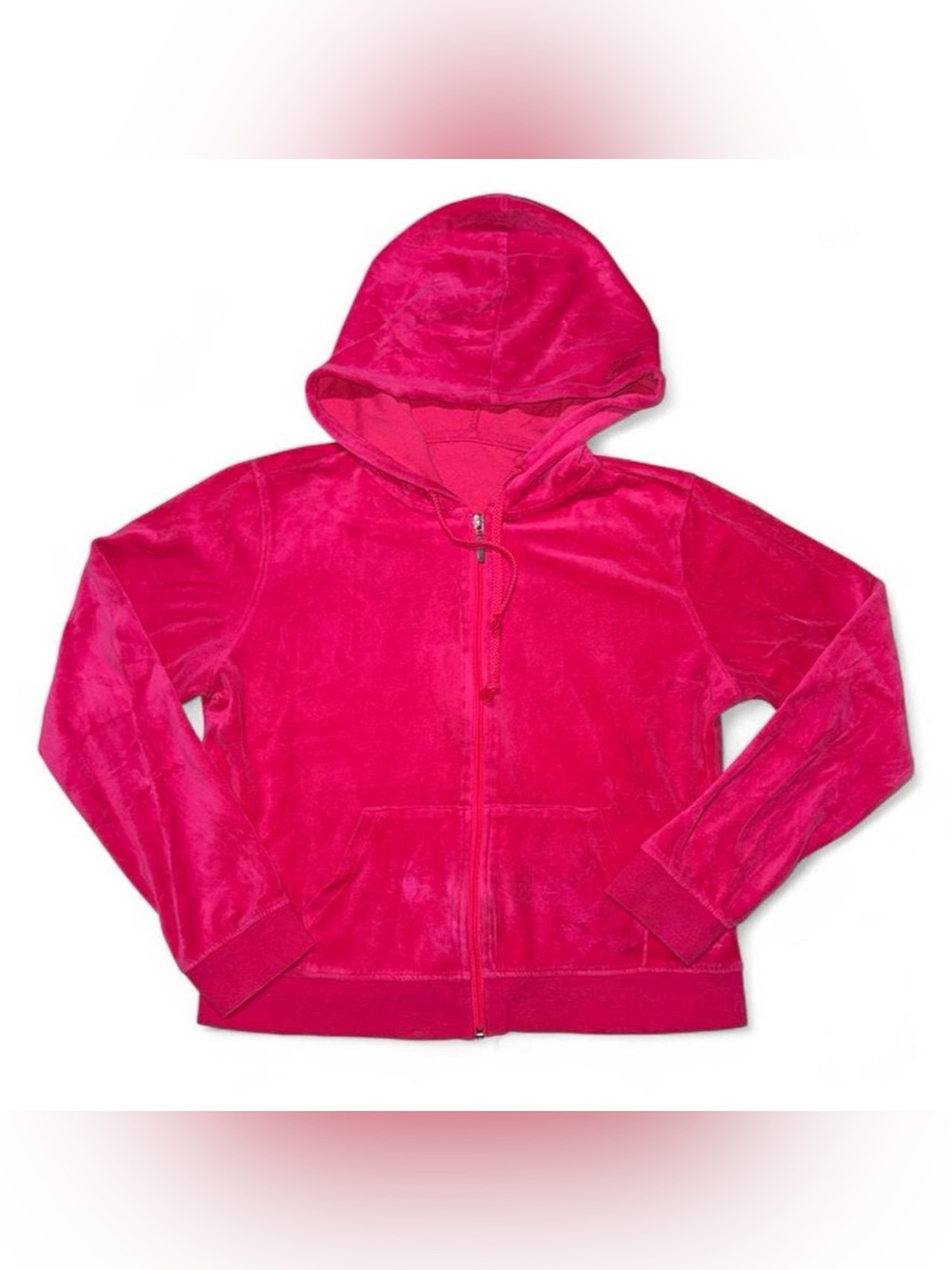 Bright Pink Velour Zip-Up Hoodie